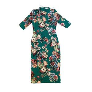 NWT Alice + Olivia Delora Fitted Midi Dress High Neck Sz 6 Green Floral